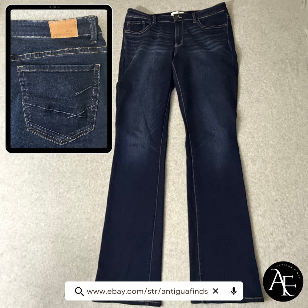 BKE Payton Mid Rise Bootcut Jeans Dark Wash Denim 32 x 37.5 Tall Universal Fit